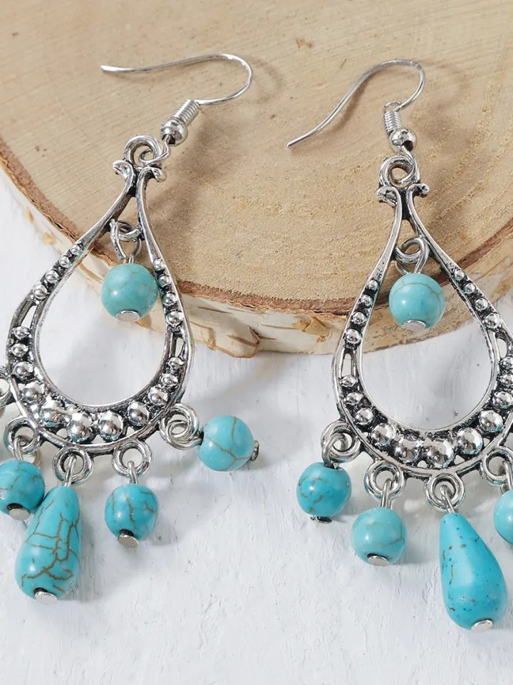 Bohemian Turquoise Earring Bracelet Necklace Sets