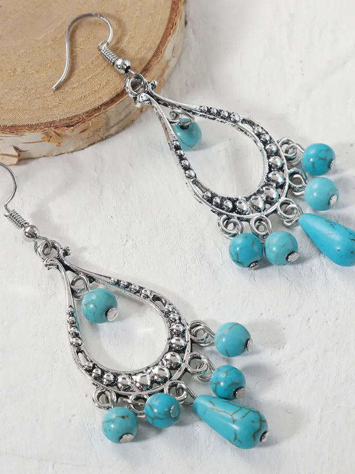 Bohemian Turquoise Earring Bracelet Necklace Sets