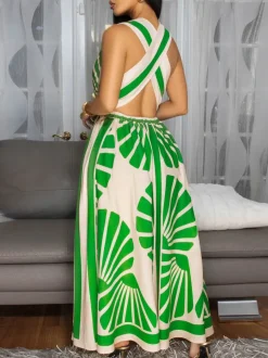 Boho Print Cross Back Maxi Dress