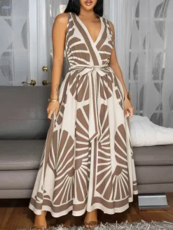Boho Print Cross Back Maxi Dress