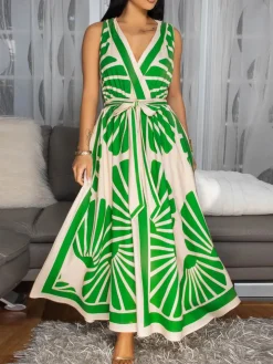 Boho Print Cross Back Maxi Dress