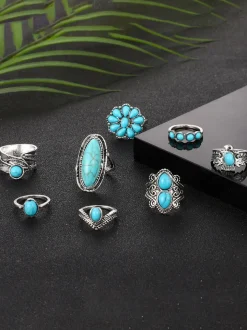 Boho Turquoise 8-Piece Ring Set