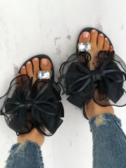 Bow Rhinestone Flat Slipper