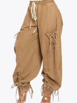 Bow Tie Elastic Waist Loose Jeans