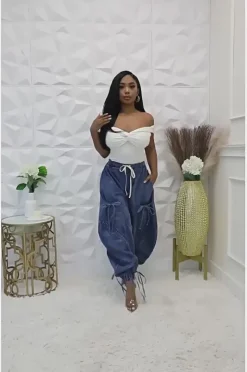 Bow Tie Elastic Waist Loose Jeans