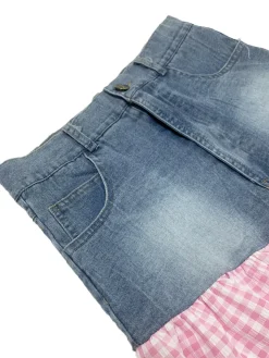 Bow Tie Print Top Denim Plaid Wide-Leg Pants Sets