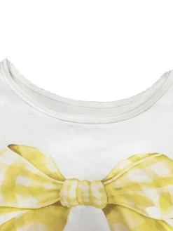 Bow Tie Print Top Denim Plaid Wide-Leg Pants Sets