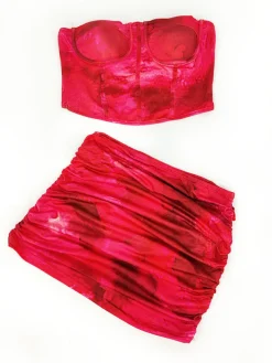 Bustier Crop Top Printed Mini Skirt Set