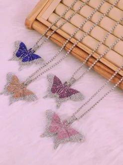 Butterfly Pendant Rhinestone Necklaces