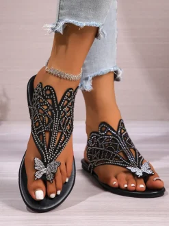 Butterfly Rhinestone Beach Flip Flops