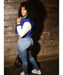 Button Down Striped Baseball Jacket