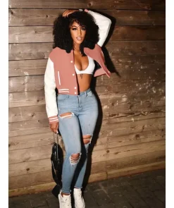 Button Down Striped Baseball Jacket