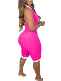 Button Down Tank Crop Top Shorts Sets