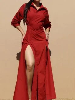 Button-Down Slit Maxi Shirt Dress