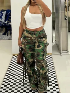 Camouflage Cargo Straight Leg Pants