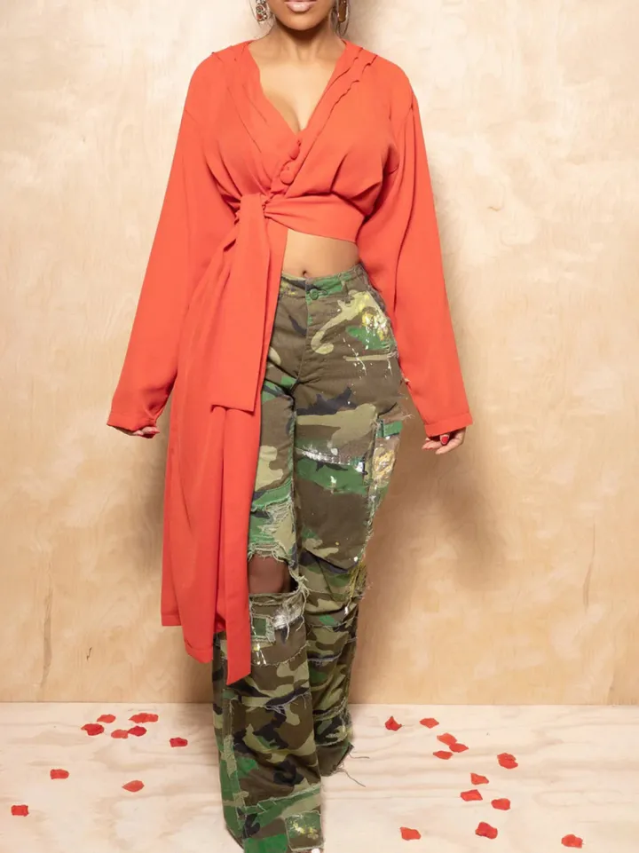 Camouflage Distressed Cargo Pants