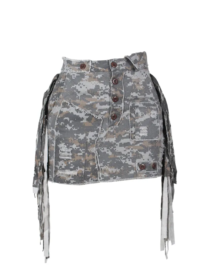 Camouflage Fringe Mini Skirt