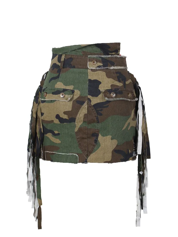 Camouflage Fringe Mini Skirt