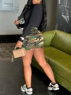 Camouflage Pockets Mini Skirt