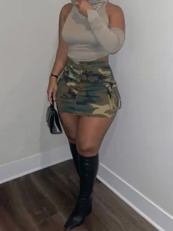 Camouflage Pockets Mini Skirt