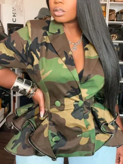 Camouflage Print Double Breasted Blazer Jacket