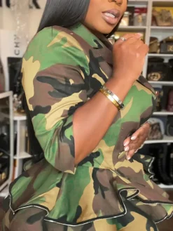 Camouflage Print Double Breasted Blazer Jacket