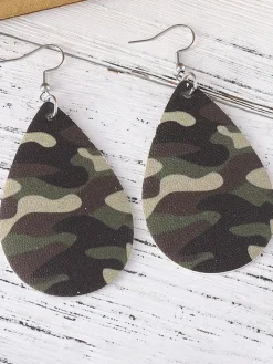 Camouflage PU Leather Teardrop Earrings