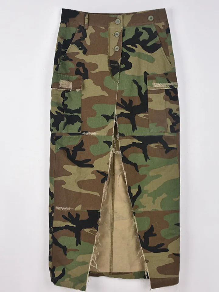 Camouflage Utility Pockets Split Skirt