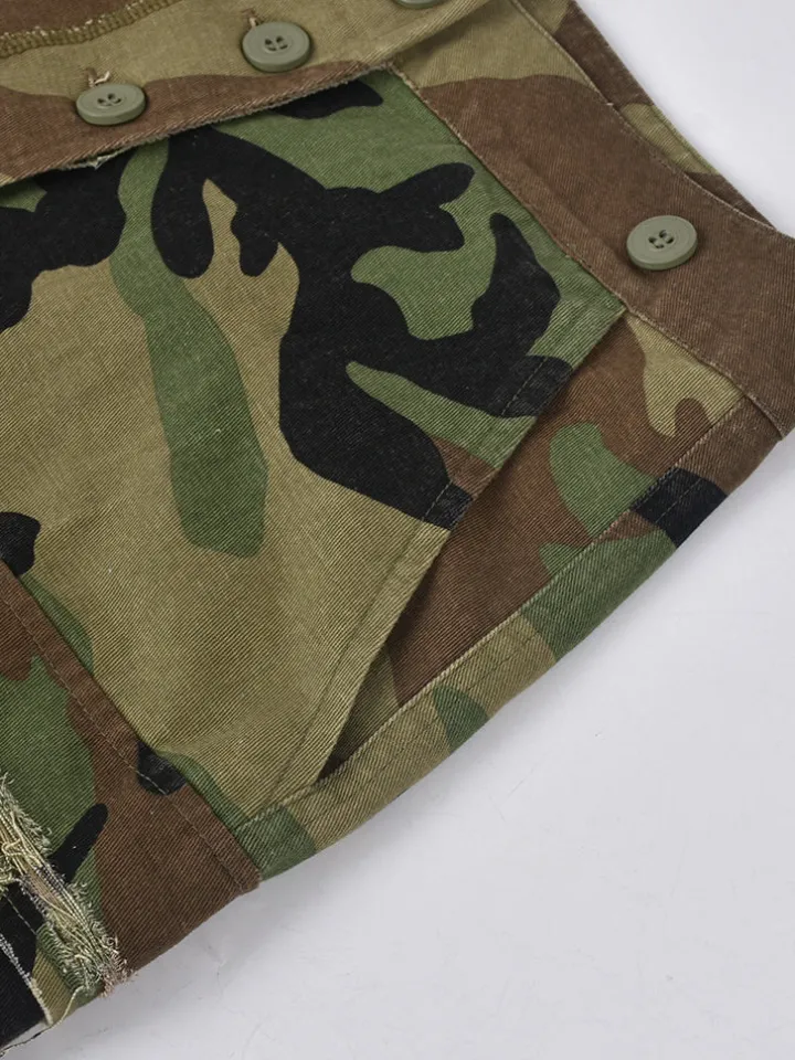 Camouflage Utility Pockets Split Skirt
