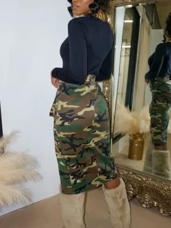 Camouflage Zipper Utility Pockets Split Skirt