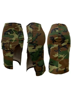 Camouflage Zipper Utility Pockets Split Skirt
