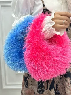 Candy Color Fluffy Fringe Mini Handbag