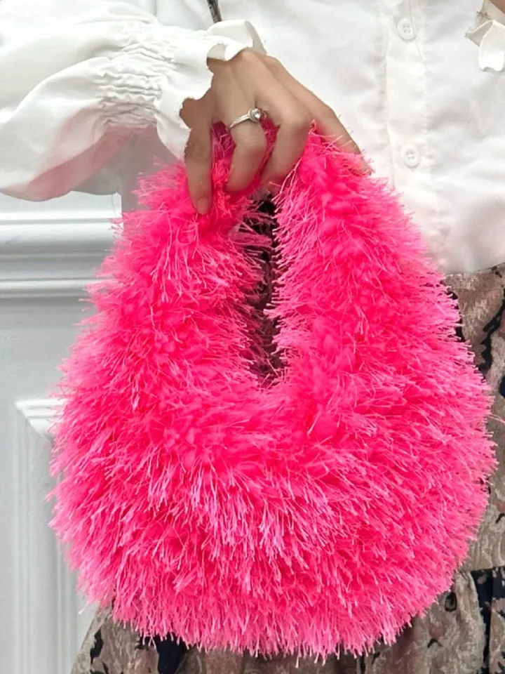 Candy Color Fluffy Fringe Mini Handbag