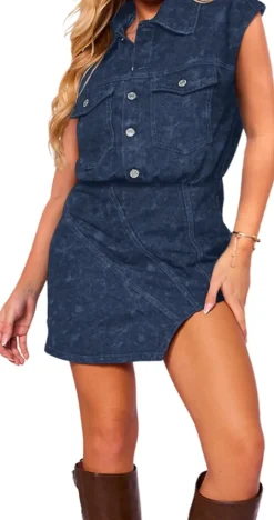 Cap Sleeve Button Down Mini Dress