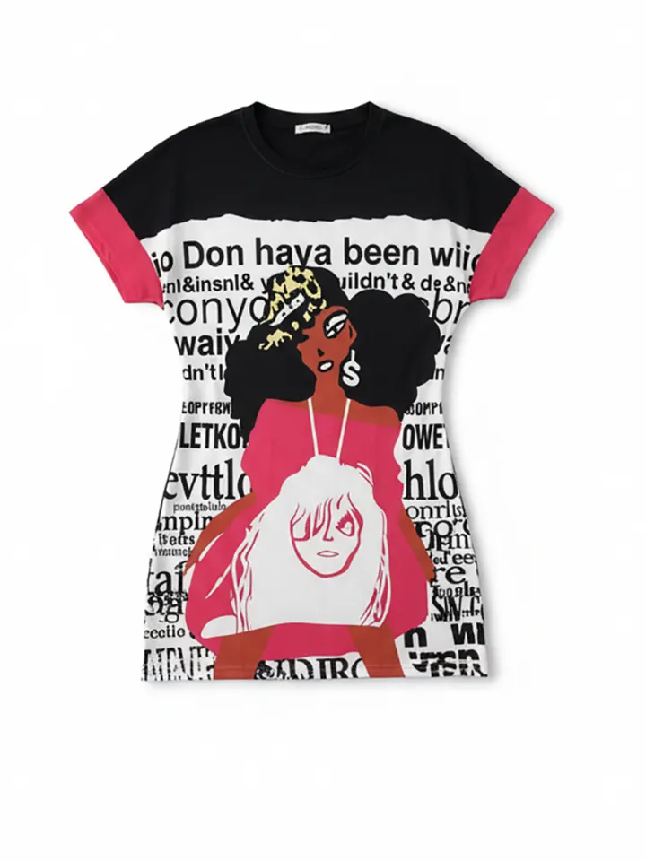Cartoon Graffiti Print T-Shirt Dress