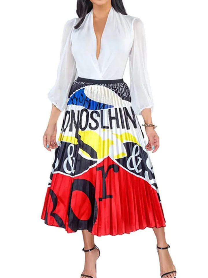Cartoon Printed High Waist Midi Skirts