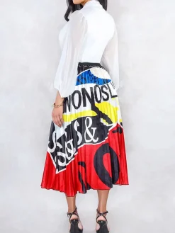 Cartoon Printed High Waist Midi Skirts