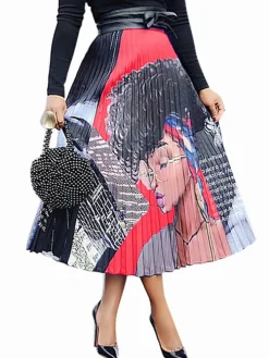Cartoon Printed High Waist Midi Skirts