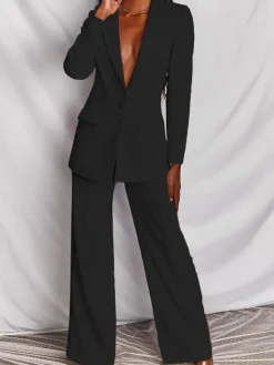 Casual Blazer Long Pants Two Piece Outfits