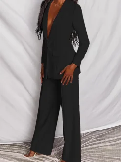 Casual Blazer Long Pants Two Piece Outfits