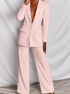 Casual Blazer Long Pants Two Piece Outfits