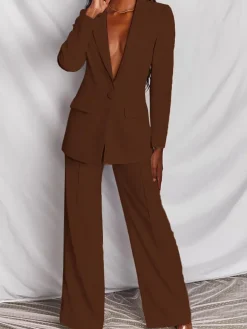 Casual Blazer Long Pants Two Piece Outfits