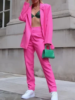 Casual Blazer Long Pants Two Piece Outfits