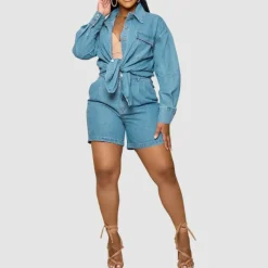 Casual Denim Jacket Shorts Set