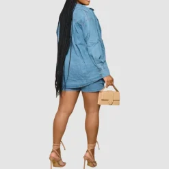 Casual Denim Jacket Shorts Set