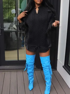 Casual Loose Fit Knit Drawstring Down Jacket Pullover