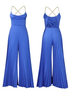 Chain Halter Backless Pleated Jumpsuit