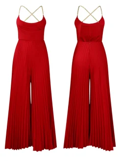 Chain Halter Backless Pleated Jumpsuit