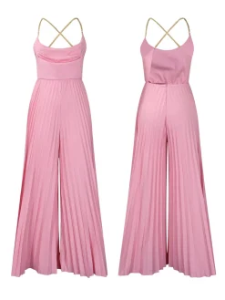 Chain Halter Backless Pleated Jumpsuit