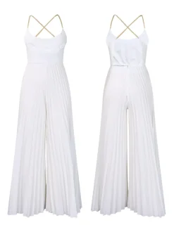 Chain Halter Backless Pleated Jumpsuit